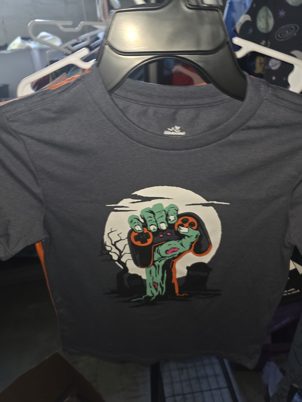 Celebrate It Dark Gray Tee with Green & Orange Gamer Zombie Graphic
